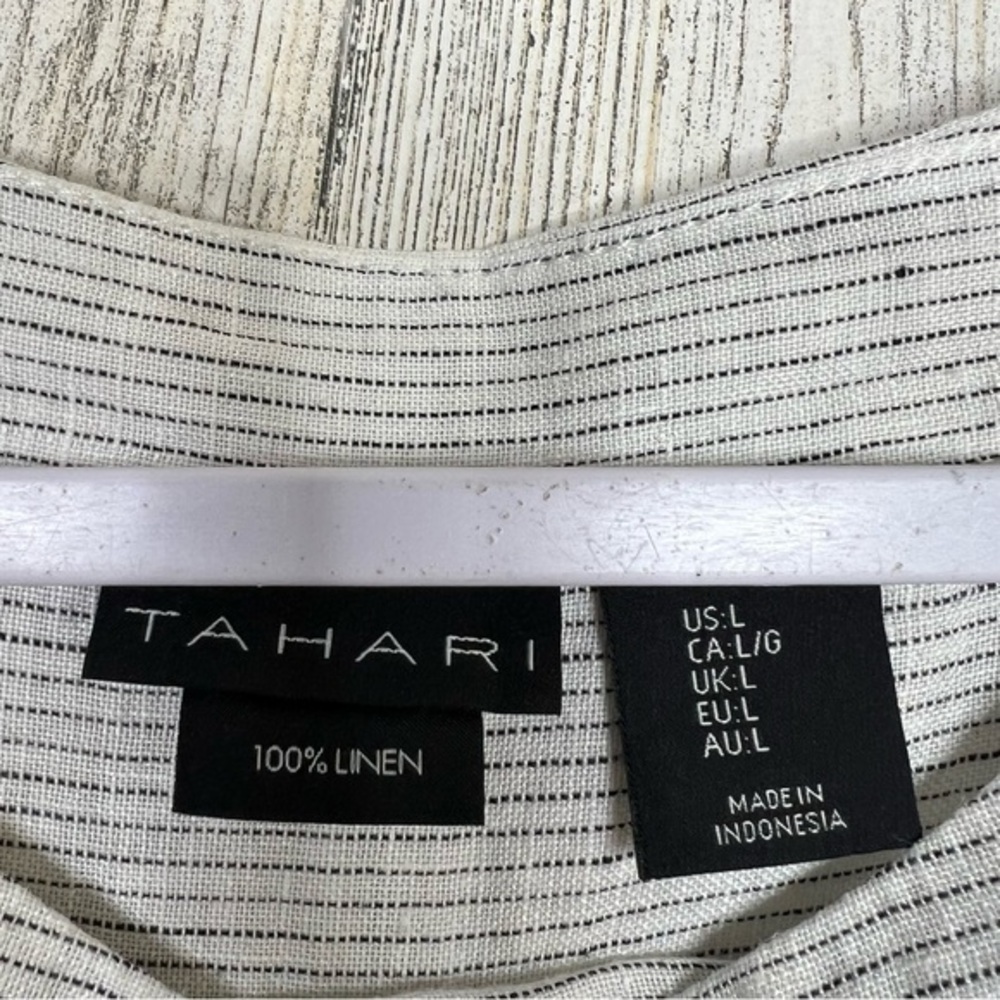 TAHARI Linen Shirt Womens Size Large, White Black Striped Shirt Lagenlook Casual - Picture 5 of 9